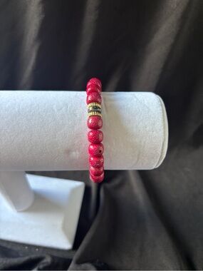 Plunder Hot Pink Beaded Bracelet with Gold Accents